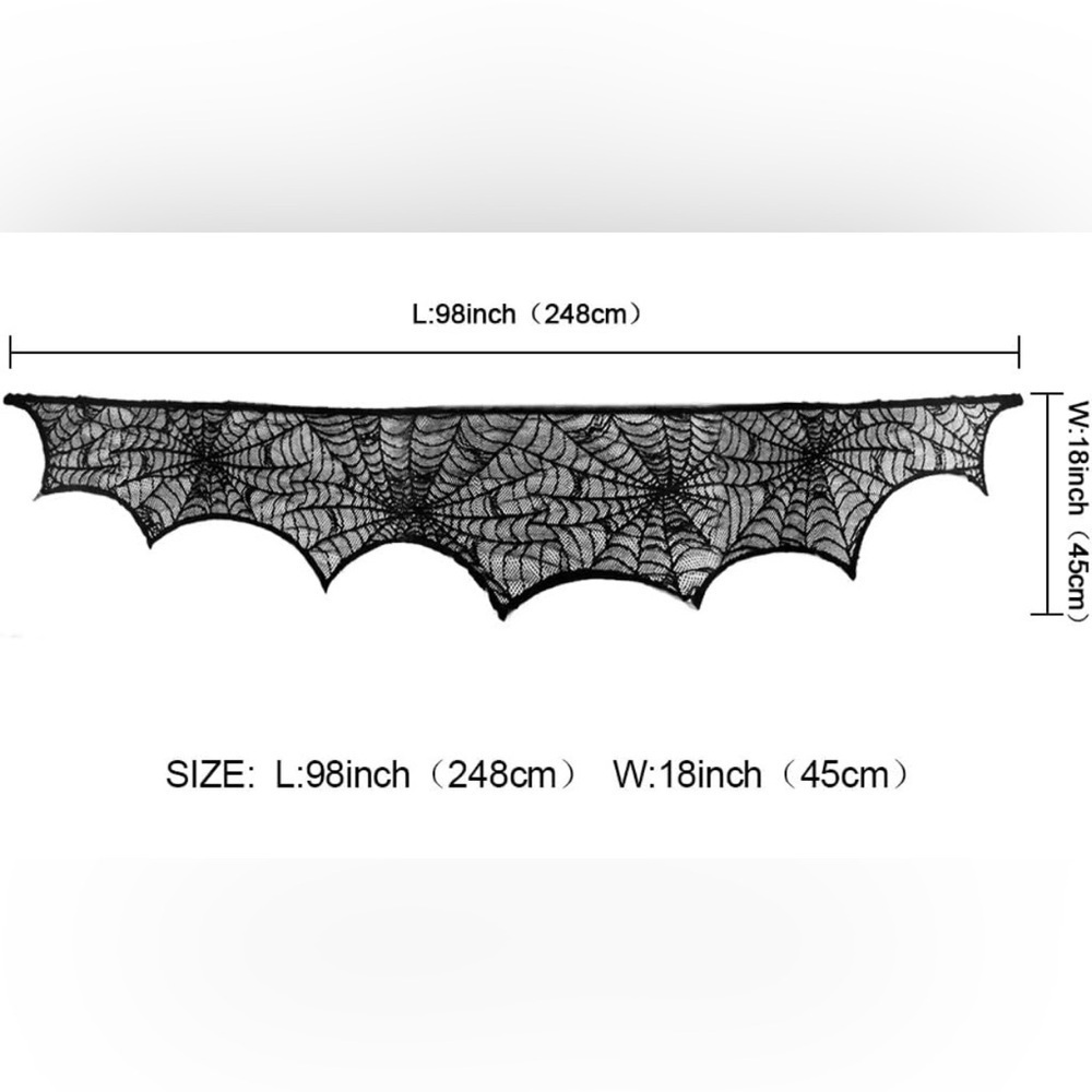Halloween Decoration Black Lace Spiderweb Fireplace Mantle Cover 18” x 96” - Picture 5 of 9